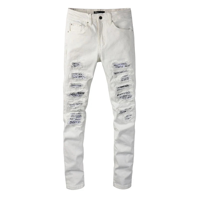 White Flower Patch Jeans