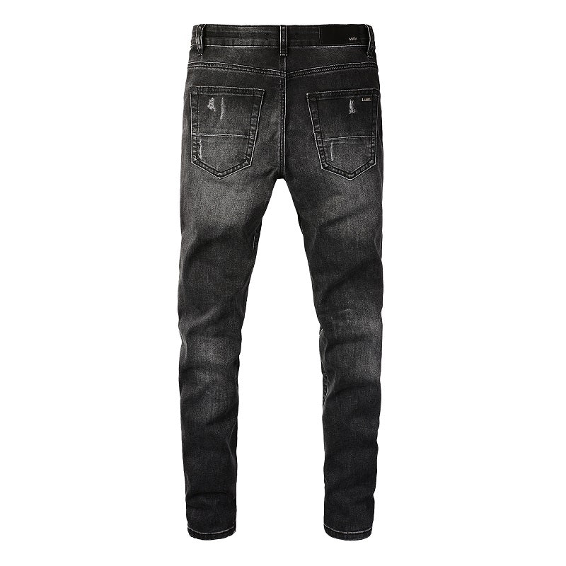 Dark Leather Patch Jeans
