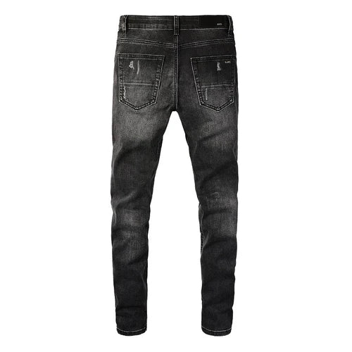 Dark Leather Patch Jeans