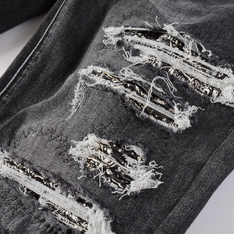 Dark Leather Patch Jeans