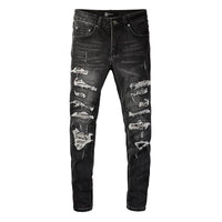 Dark Leather Patch Jeans