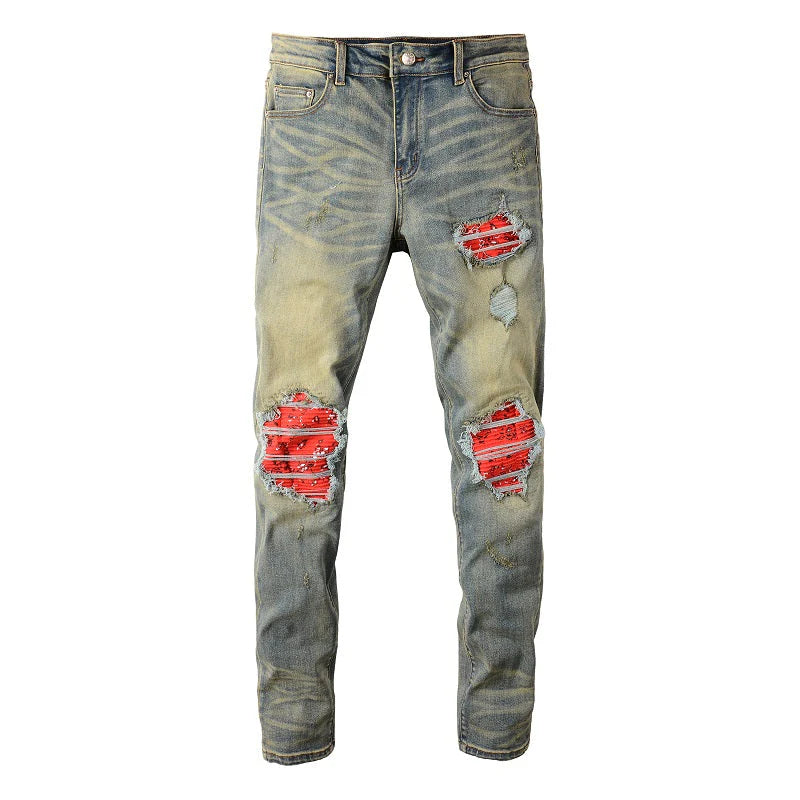 Red Patch Flower Jeans